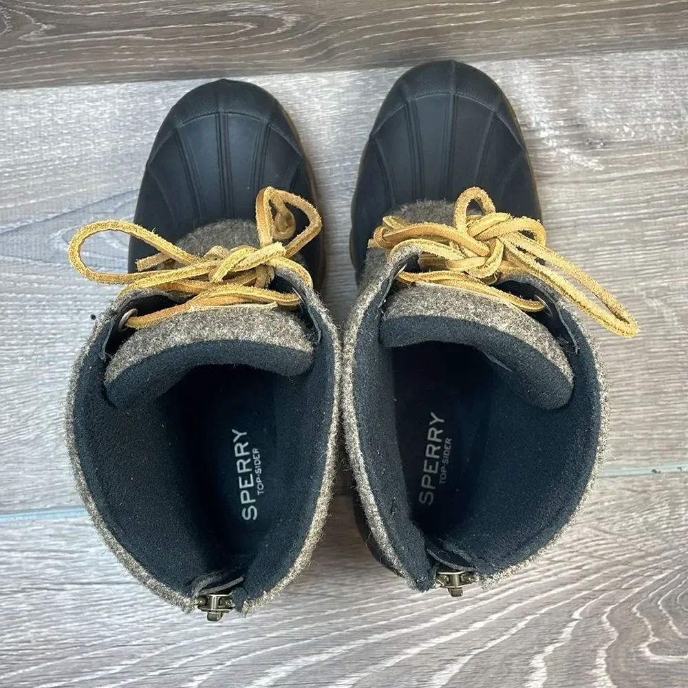 Sperry Top Sider Saltwater Tide Women’s Sz 5M Tan Black Zip Warm Wool Duck Boots